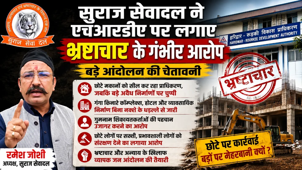 सुराज सेवादल ने एचआरडीए पर लगाए भ्रष्टाचार के गंभीर आरोप, बड़े आंदोलन की चेतावनी